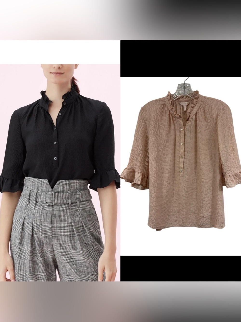 Rebecca Taylor 100% Silk Ruffle Button Top Popover Textured in Dusty Pink Sz 8